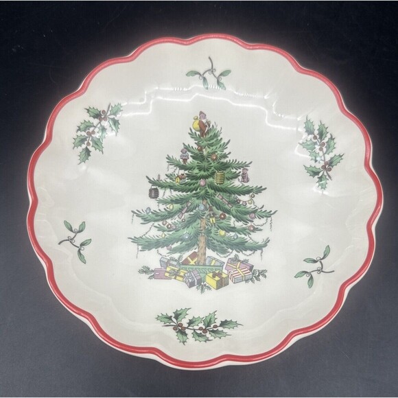 Spode Christmas Tree RED Band Round Fluted Dish 2nd Limited Annual Series 5” - Picture 2 of 3